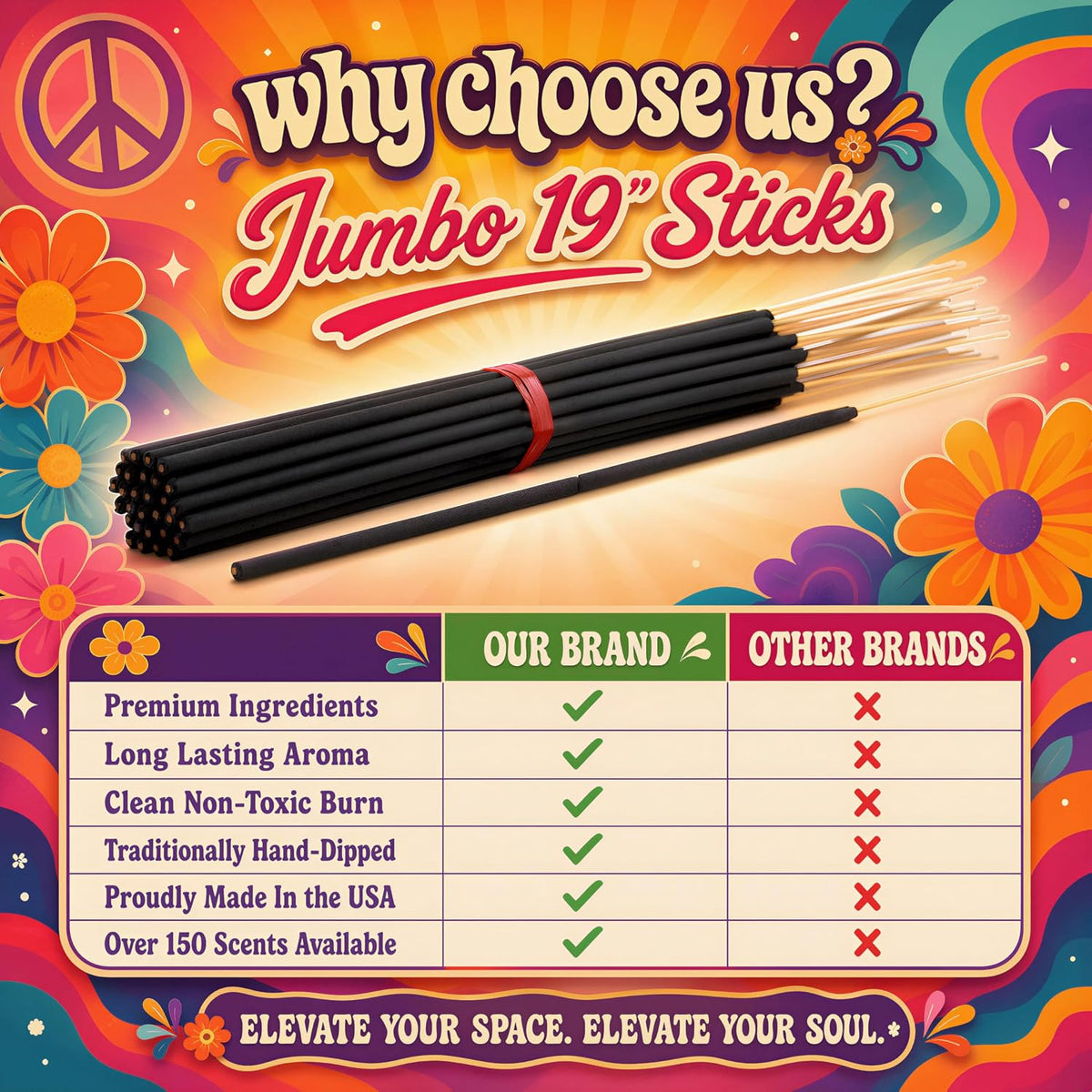 Frankincense Exotic Incense Sticks Jumbo 19 Inch Long - Bulk 1 Bundle 27 to 30 Sticks - Natural 19" Extra Large with A Smooth Aroma that Burns for 3 to 4 Hours Each.