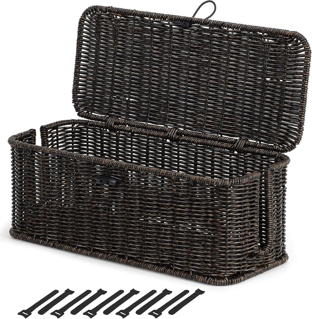 Cable Management Box, Cord Organizer with Lid & Cable Ties - Black, L