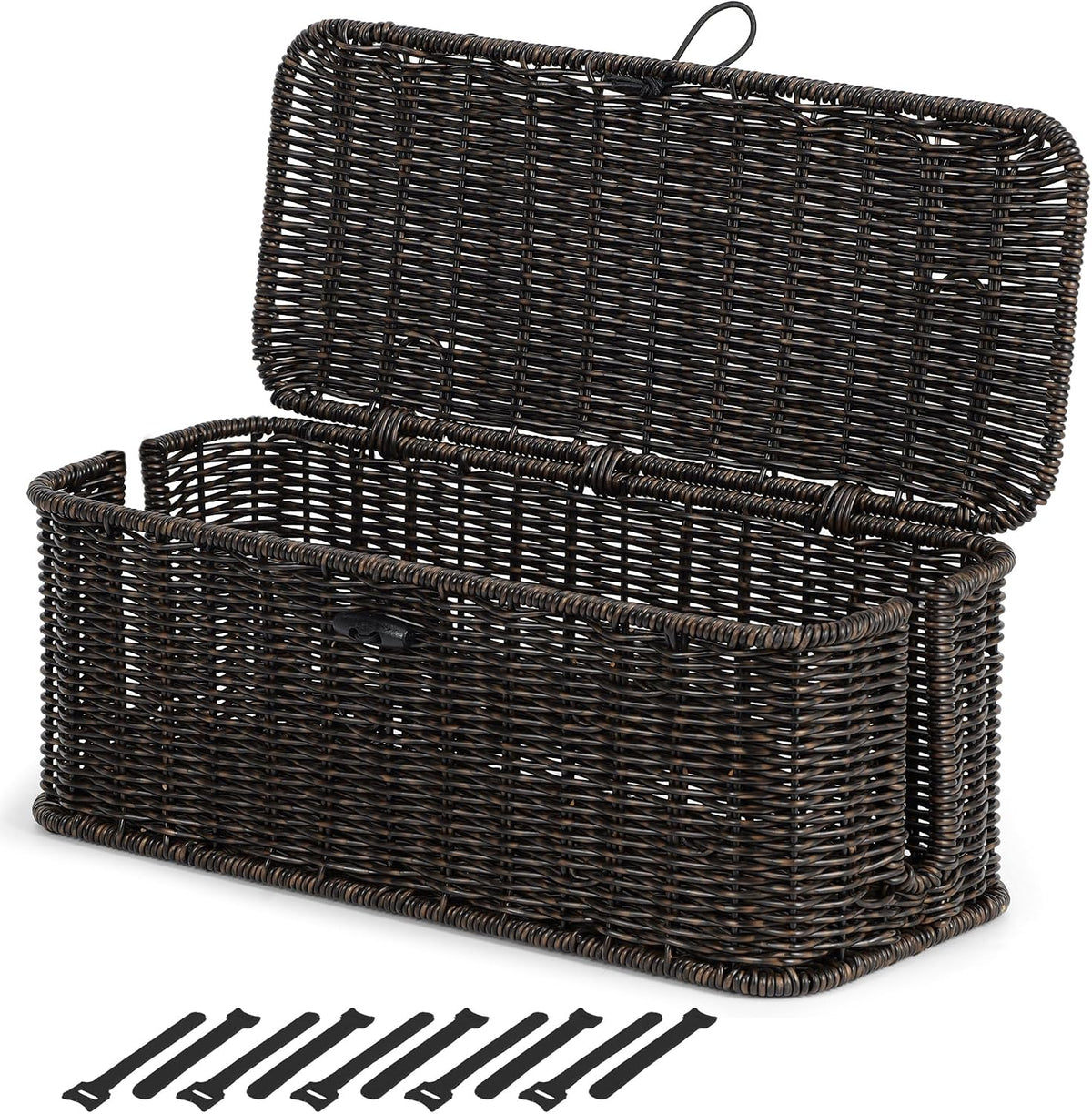 Cable Management Box, Cord Organizer with Lid & Cable Ties - Black, L