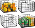 DINGTAI Metal Wire Basket Foldable Set of 4, Metal Bins for Organizing with PVC Sheet, 10.5x10.5in Wire Pantry Baskets Freezer Organizer Bins for Kitchen Closet Bathroom-Black