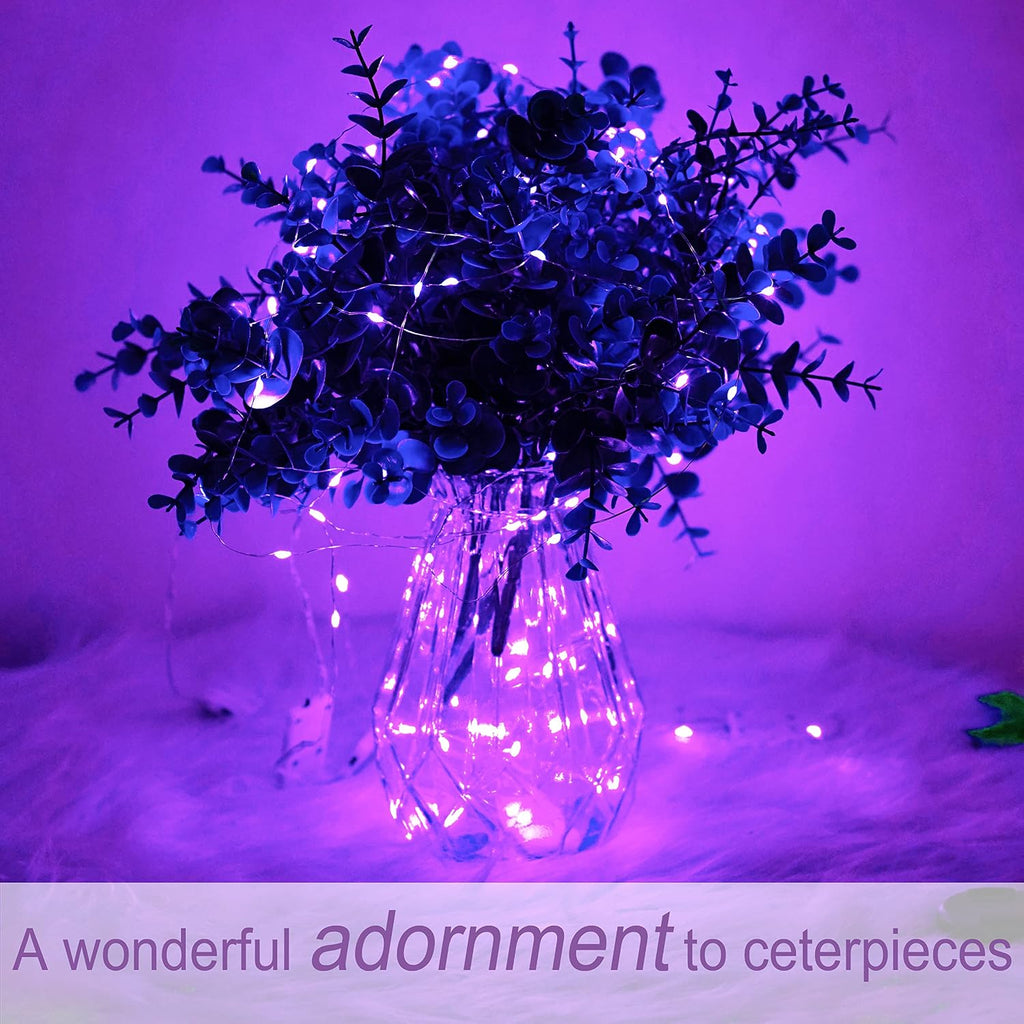 SmilingTown Fairy Lights Battery Operated Starry Firefly Silvery Wire String Lights 15 Pack 7.2ft 20 LED Jar Table Centerpiece for Wedding Christmas Halloween Party Decoration (Purple)