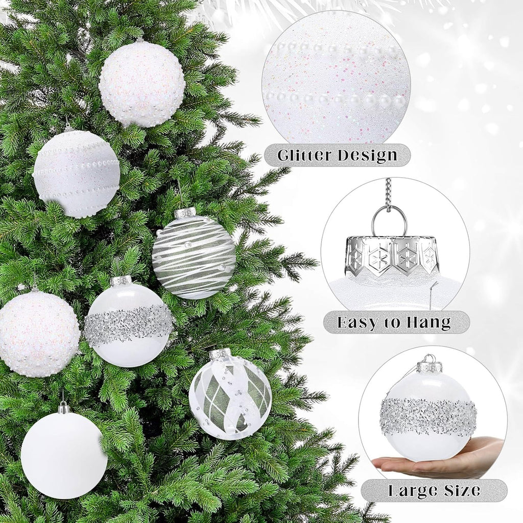 Lyrow 12 Pcs Christmas Balls Ornaments, White, 2.36''