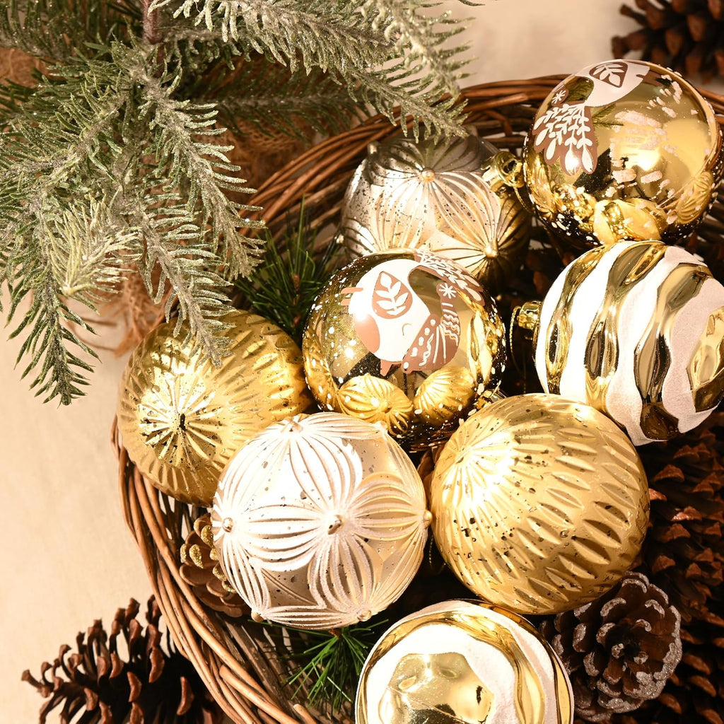 DecorbyHannah 9ct 3.15inch Christmas Ornaments Tree Decorations Gold White