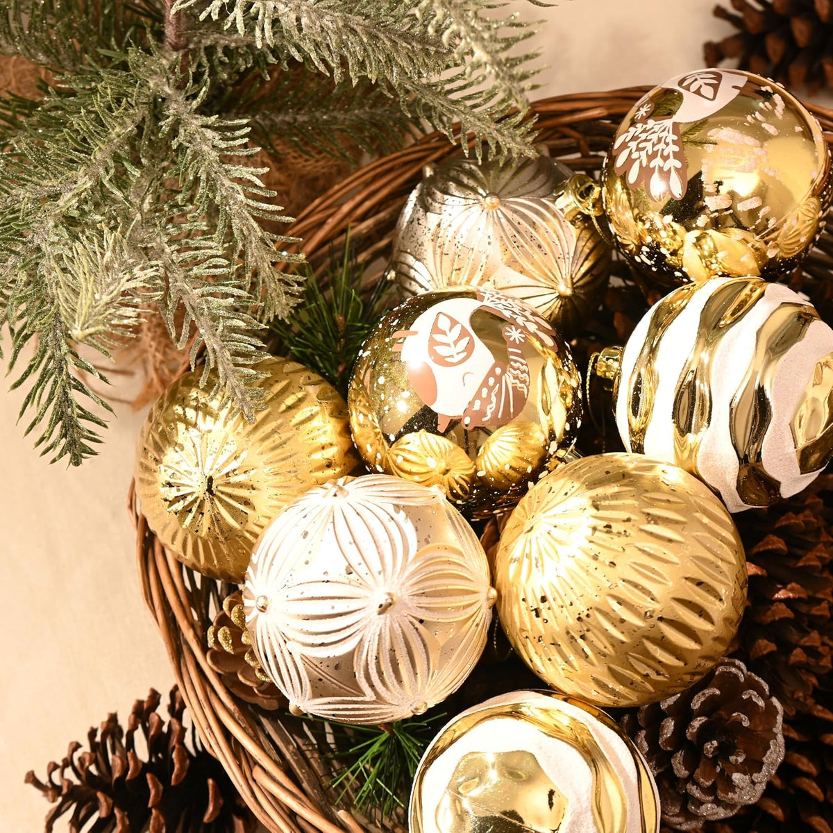 DecorbyHannah 9ct 3.15inch Christmas Ornaments Tree Decorations Gold White