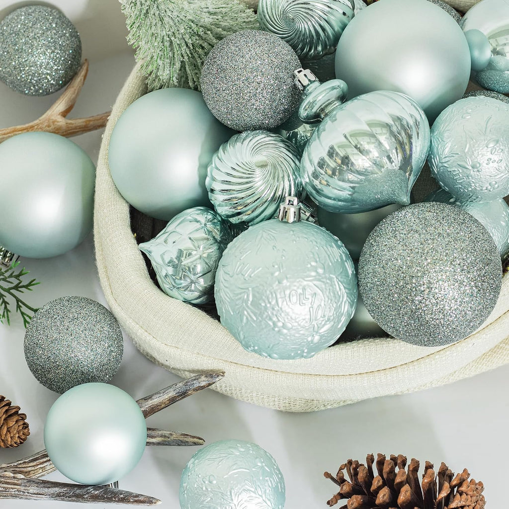 KI Store Seaform Green Christmas Balls 20pcs 3.15-Inch Christmas Tree Decoration Ornaments for Xmas Tree Holiday Wreath Garland Decor Ornaments Hooks Included