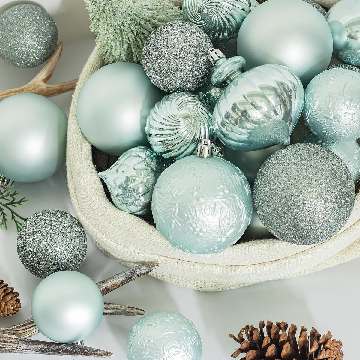 KI Store Seaform Green Christmas Balls 20pcs 3.15-Inch Christmas Tree Decoration Ornaments for Xmas Tree Holiday Wreath Garland Decor Ornaments Hooks Included
