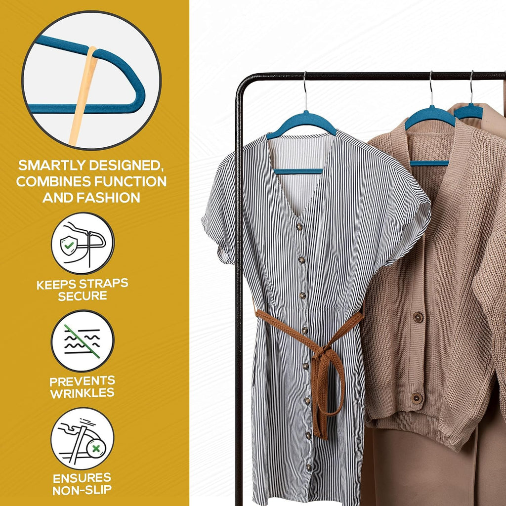 Techzoo Premium Velvet Hangers 50 Pack Ultra Thin Non Slip Adult Felt Space Saving Slim Suit Hanger for Closet Heavy Duty Coat Pants Jackets Dress Hangers 360° Swivel Hook Hold Upto 10 lbs Blue