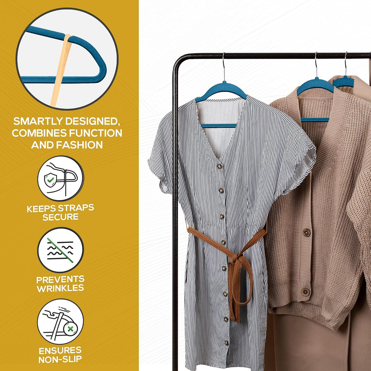 Techzoo Premium Velvet Hangers 50 Pack Ultra Thin Non Slip Adult Felt Space Saving Slim Suit Hanger for Closet Heavy Duty Coat Pants Jackets Dress Hangers 360° Swivel Hook Hold Upto 10 lbs Blue