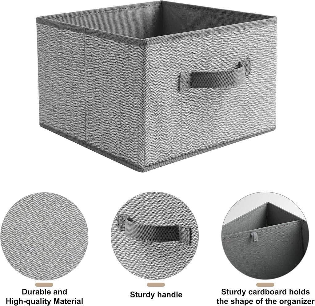 11 inch Storage Baskets, Woven Fabric Bins, Storage Cubes with Reinforced Handles, Organizer Bins for Closet Shelves, Foldable, for Clothes (Gray, 3PCS/11*11*7.8inch)