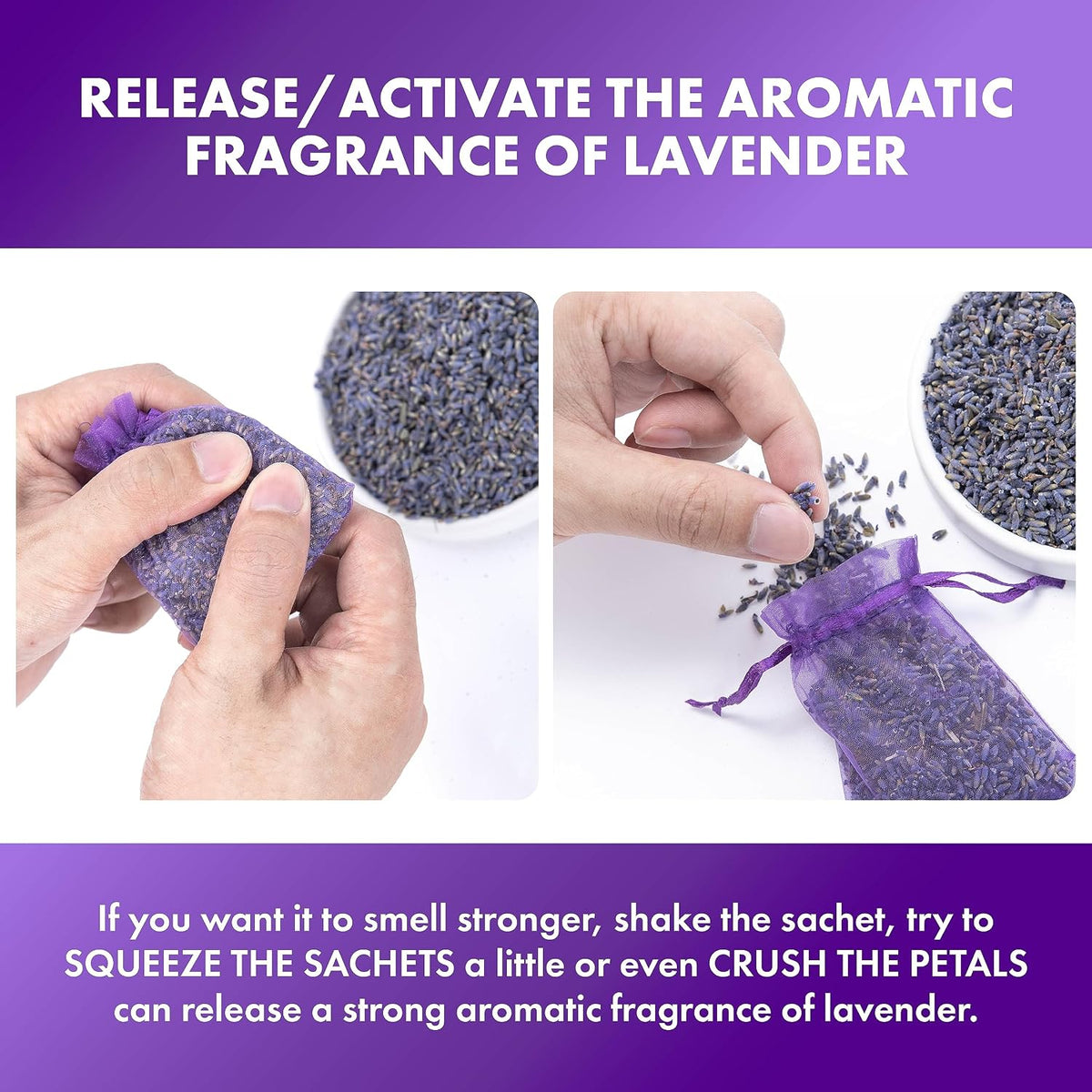 Lavande Sur Terre French Lavender Sachets for Drawers and Closets Fresh Scents, Set of 24, Home Fragrance Sachet for Wardrobes Closets, Purple, LV-C-24-1