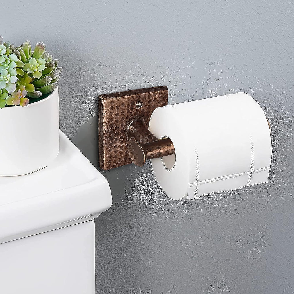 Monarch Abode Bathroom Toilet Paper Holder – 7-inch Traditional Hand Hammered Metal Wall Mounted Toilet Paper Holder, Wall Mount Organizer Antique Copper Finish Decorative Tissue Holders for Bathroom