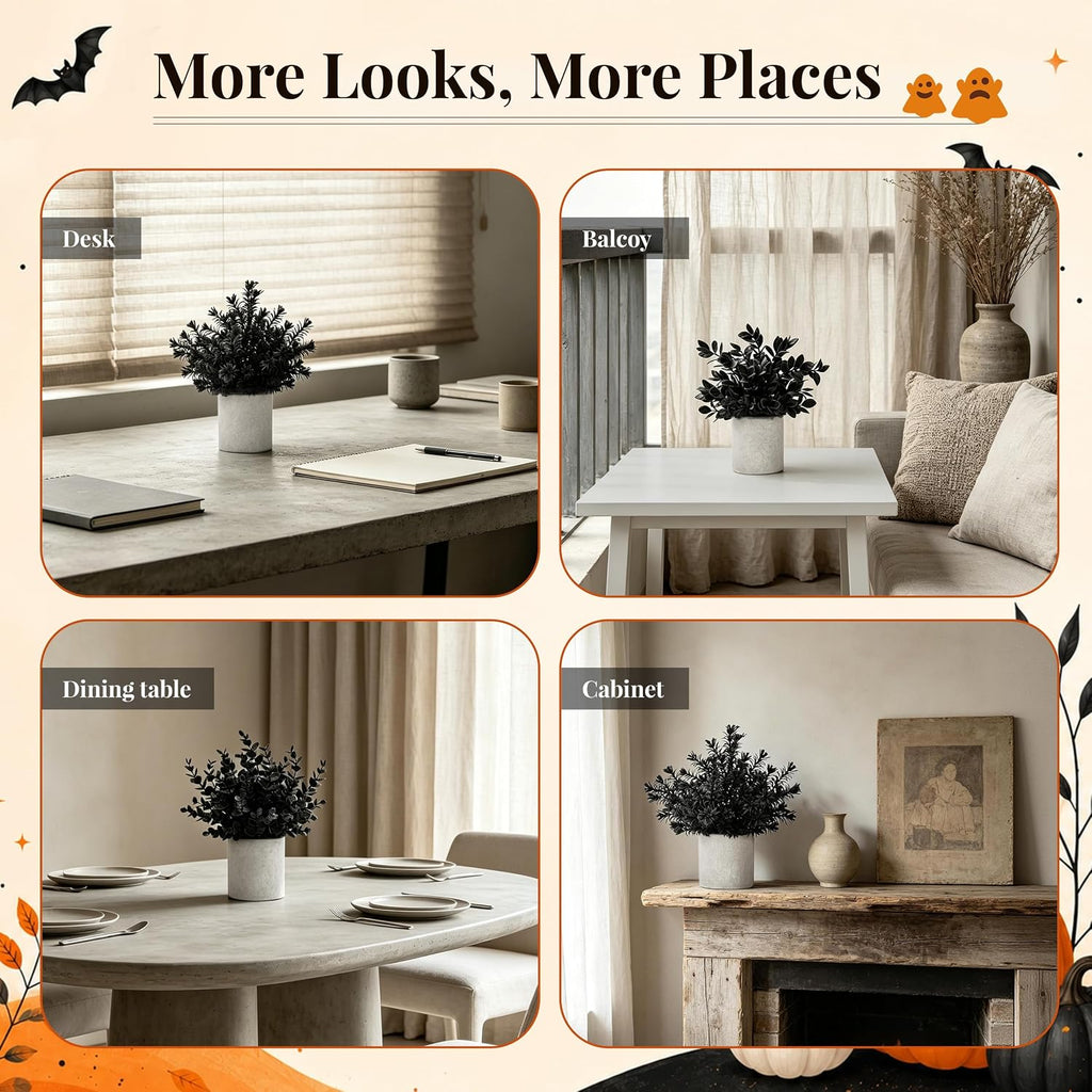Der Rose 3 Pack Black Eucalyptus Fake Plantsfor Halloween Bathroom Decor