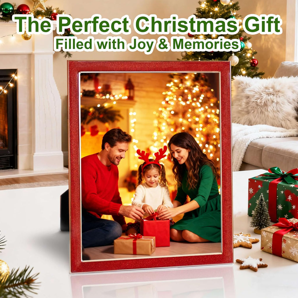 Enamel Picture Frames 8x10, 8 by 10 Red Glittering Photo Frame with Real Glass & Velvet Back, Sparkling Metal frame for Tabletop or Wall, Amazing Weddings Graduation Gift & Wall Art Decor