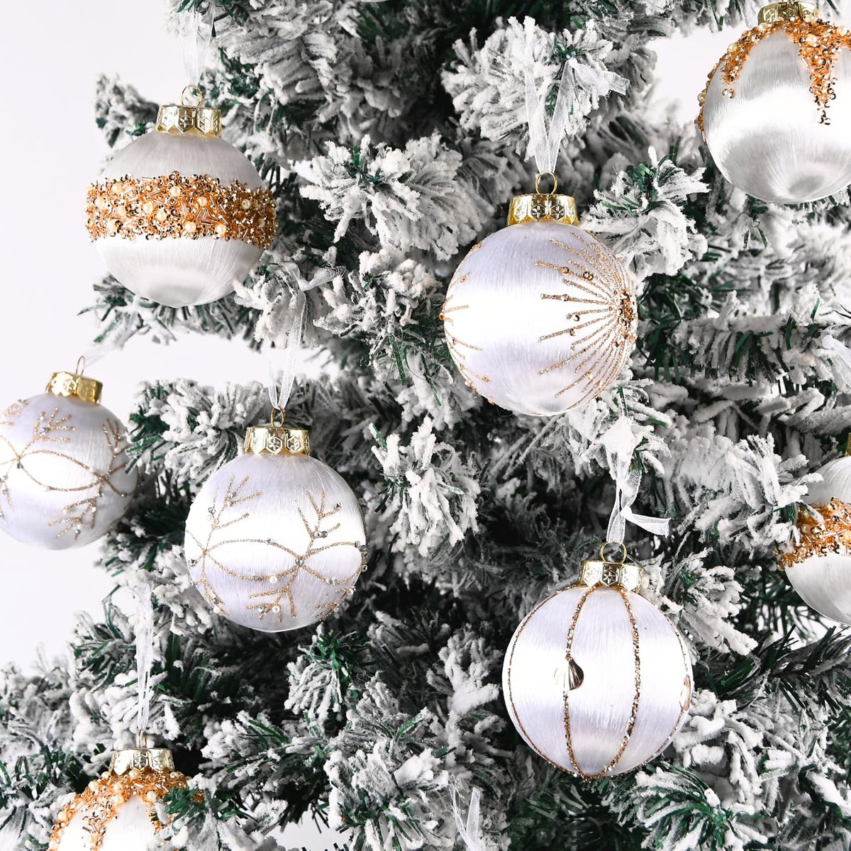 White Gold Christmas Tree Ornaments - Satin Christmas Ball Ornaments Luxury for Xmas Holiday Party Indoor Decorations - 80mm 3.15inch Pack of 15