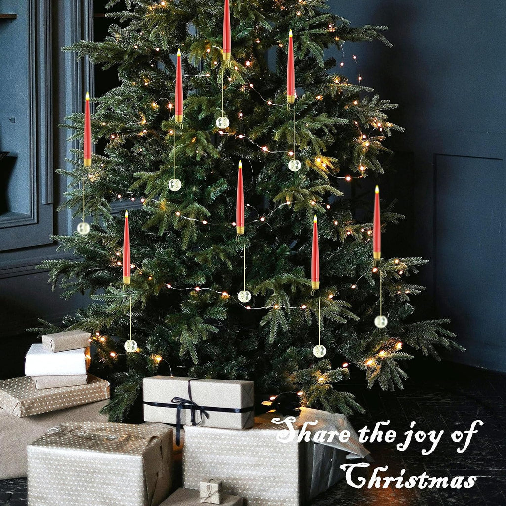JOIONE Red Christmas Tree Candles, 10 Pcs Crystal Ball Tree Hanging Decor