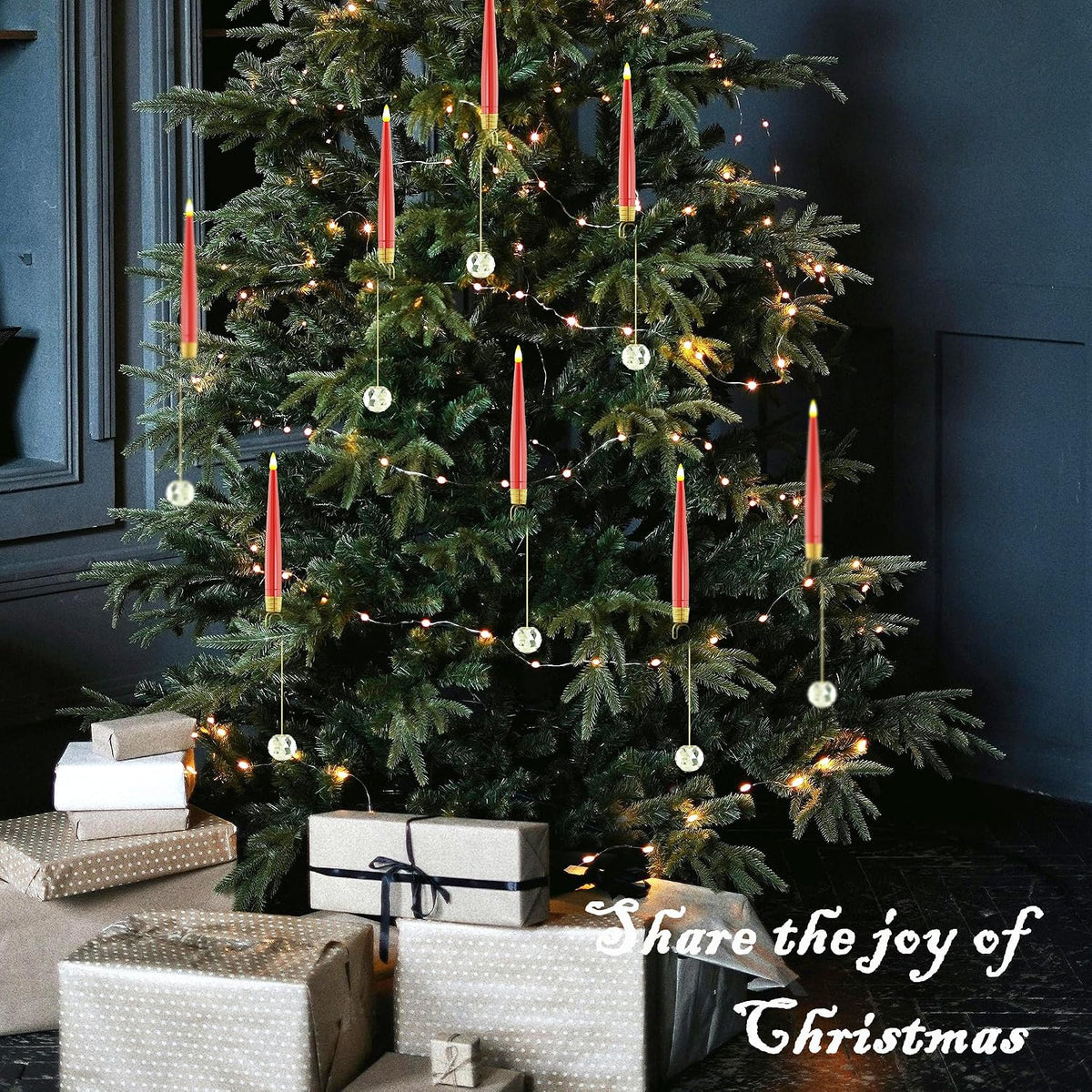 JOIONE Red Christmas Tree Candles, 10 Pcs Crystal Ball Tree Hanging Decor
