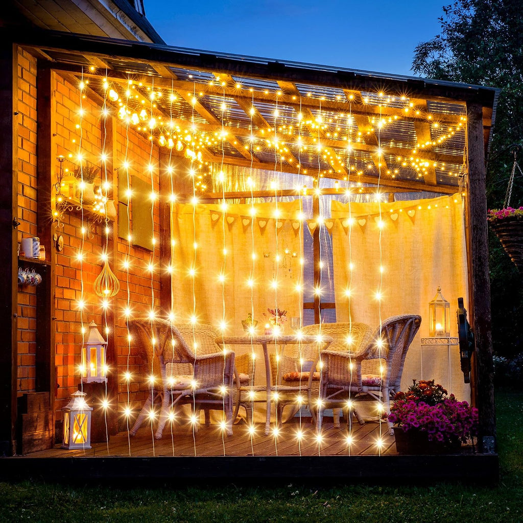 2 Pack 195 LED Curtain Tapestry Lights, 6.5 x 5 ft Backdrop String Lights