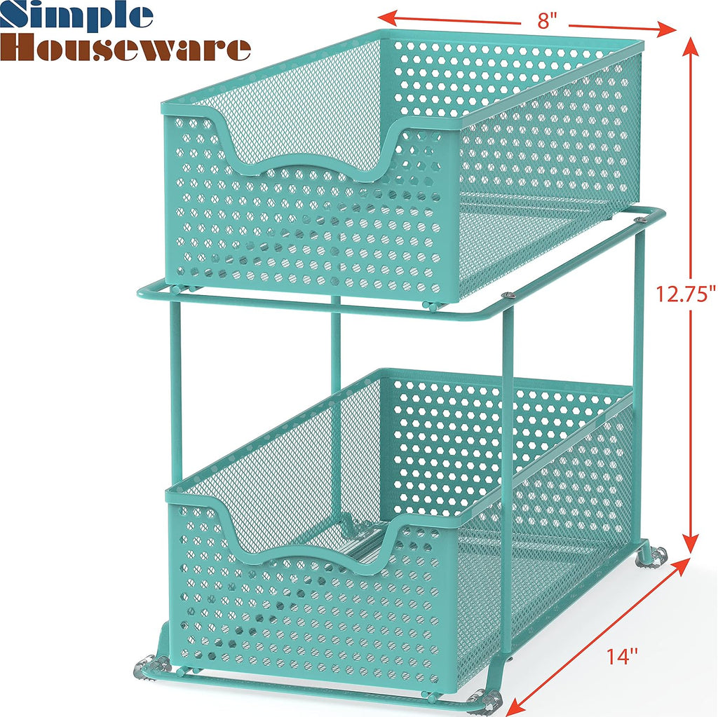 Simple Houseware 2 Tier Sliding Cabinet Basket Organizer Drawer, Turquoise