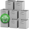 Storage Cubes Pack Of 8 - Standard Size Cube Storage Bin 10.5x10.5x11 With Dual Handles For Easy Carrying- Fabric Storage Bins Collapsible (Light Grey)