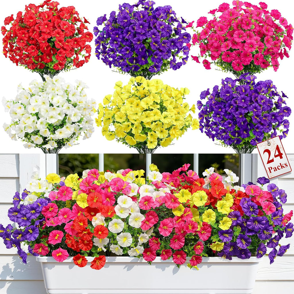 Alupssuc 24 Bundles Artificial Petunia Flowers UV Resistant for Outdoor