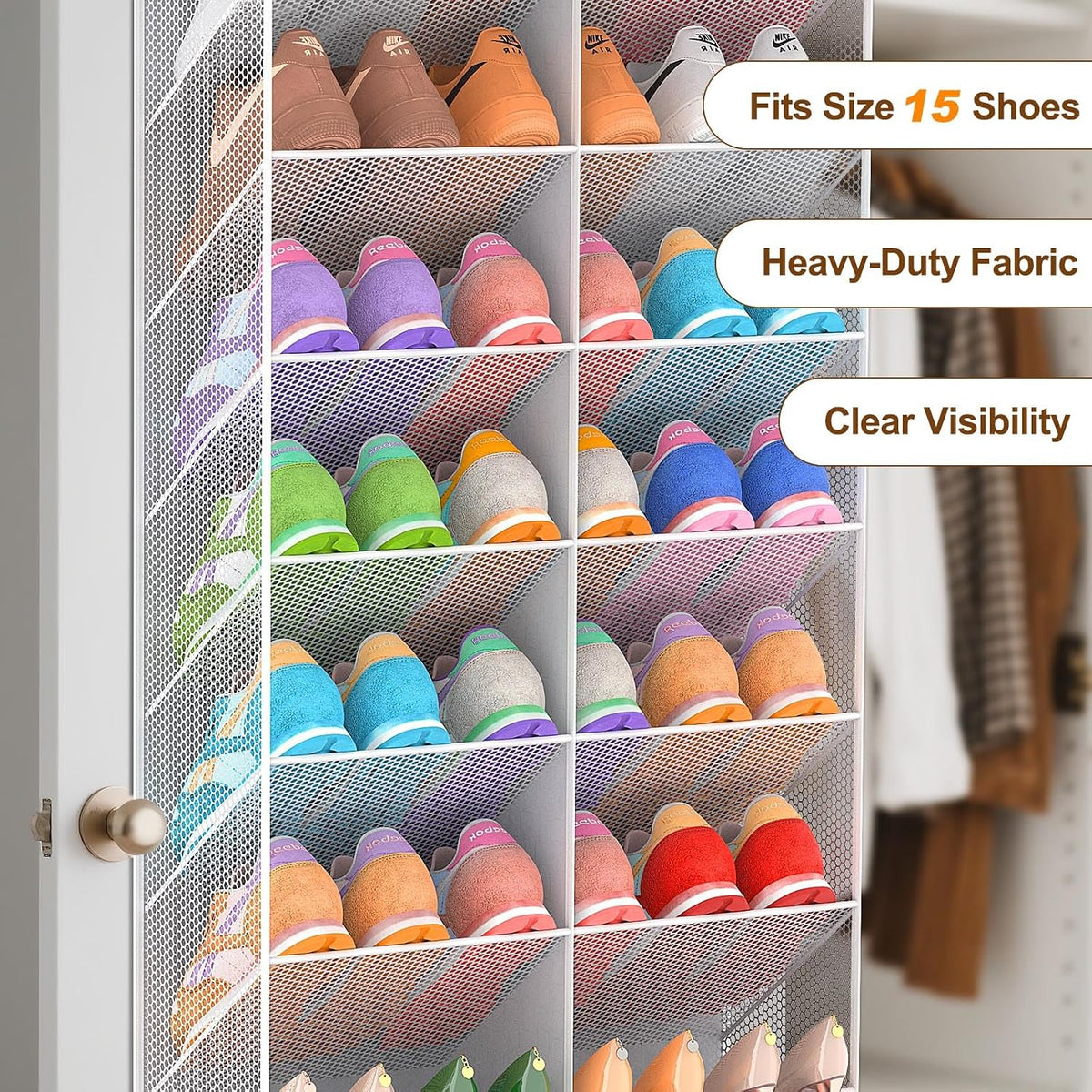 UVIAHOMI Over the Door Shoe Organizer for 30 Pairs, 10-Tier, Light Grey