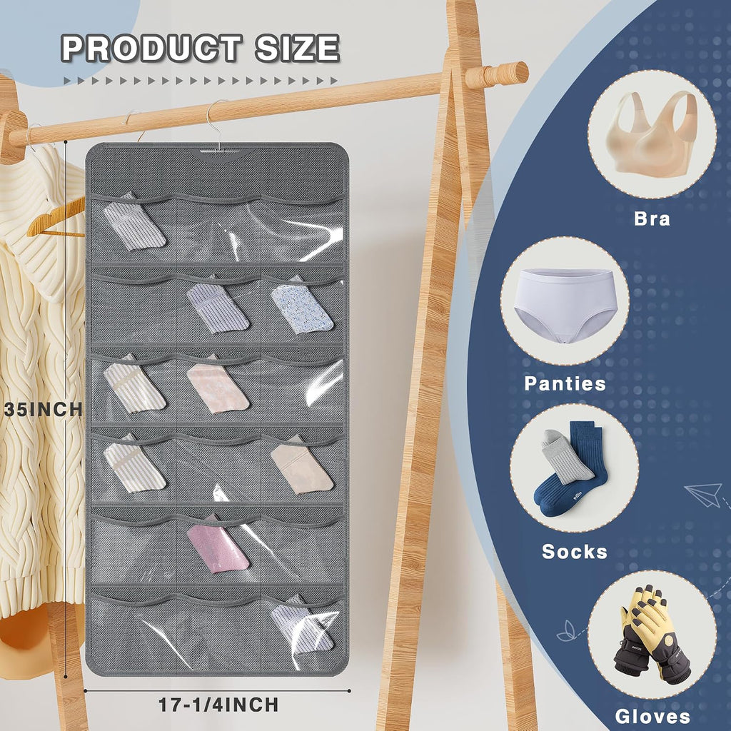 26-Pocket Hanging Closet Organizer for Socks and Underwear, Dark Gray