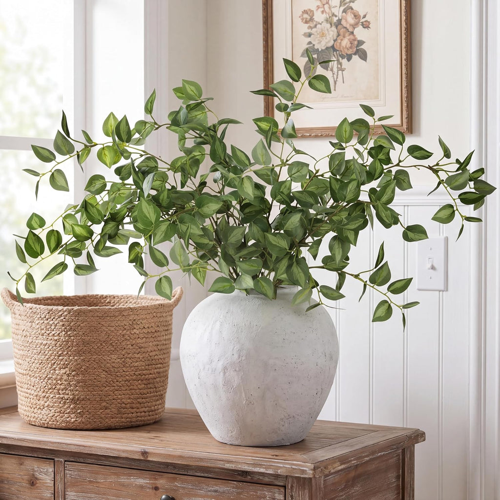 Sggvecsy 5 Pcs Artificial Eucalyptus Stems 32.7 inch Fake Greenery Branches with Faux Eucalyptus Leaves Silk Foliage Plants for Home Vase Kitchen DIY Festival Farmhouse Decor (Green)