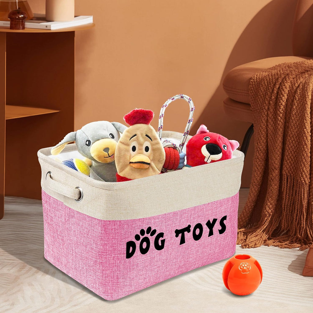 PET ARTIST Dog Toy Basket, Large Collapsible, Pink, M: 15"x11"x9"