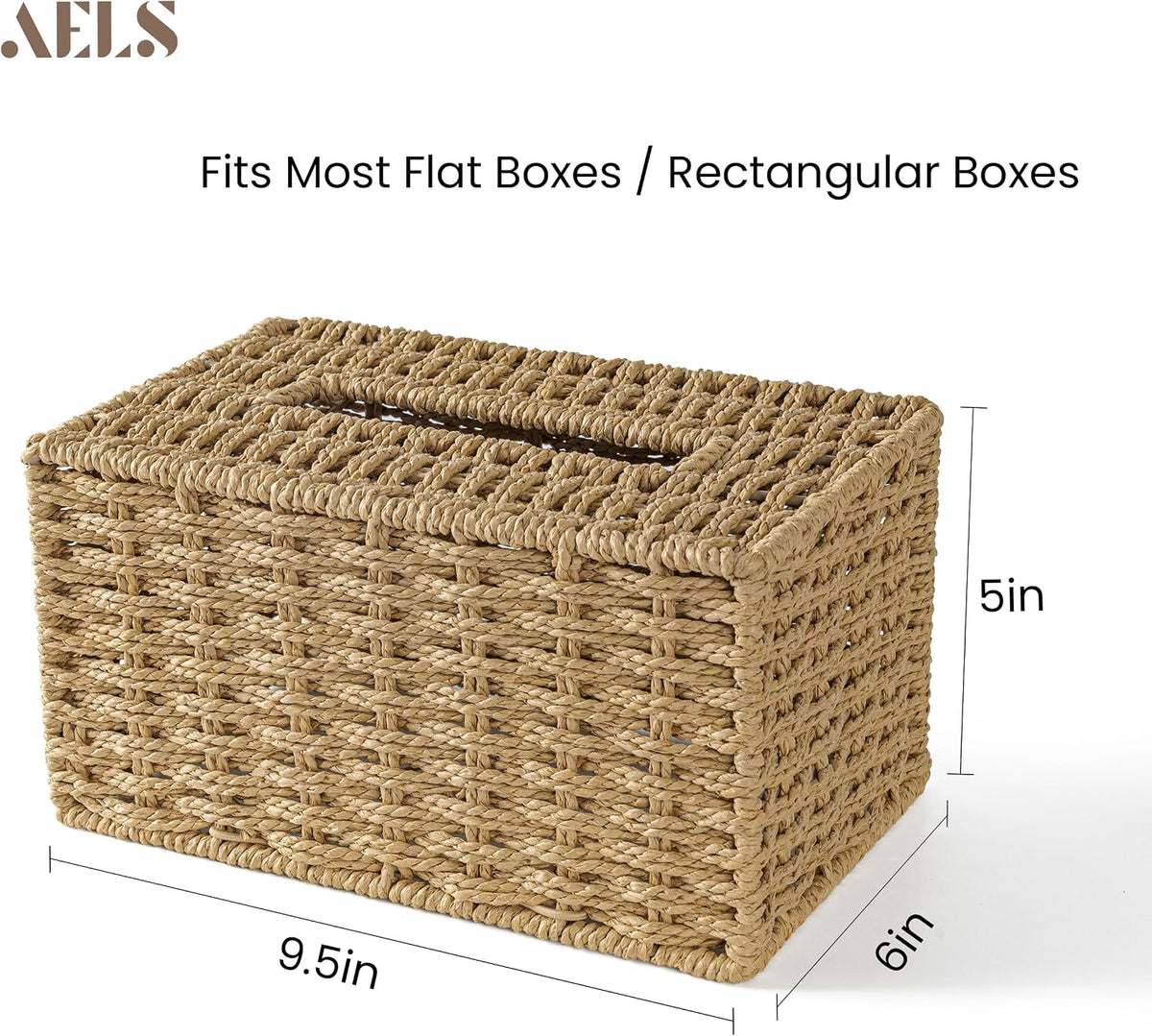 AELS Farmhouse Tissue Box Cover, Hand Woven Strawpaper Facial Tissue Paper Holder, Cute Tissue Box Holder, Boho Bathroom Decor Box w/Elastic Bottom, Tissue Holders for Bathroom Vanity, Natural