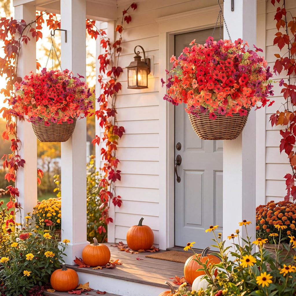 Sggvecsy Artificial Flowers for Outdoors 12 Bundles Realistic Faux Plants Fake Silk UV Resistant Flower for Boxwood Planter Patio Porch Outside(Orange Pink Red Burgundy)
