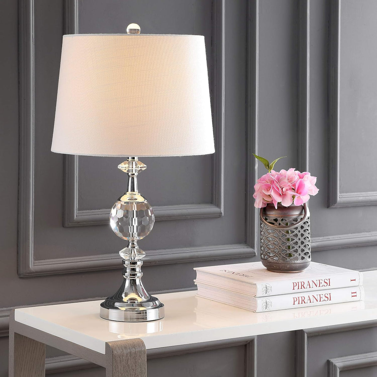 JONATHAN Y Channing Table Lamp 25.5" Crystal and Metal, Clear/Chrome