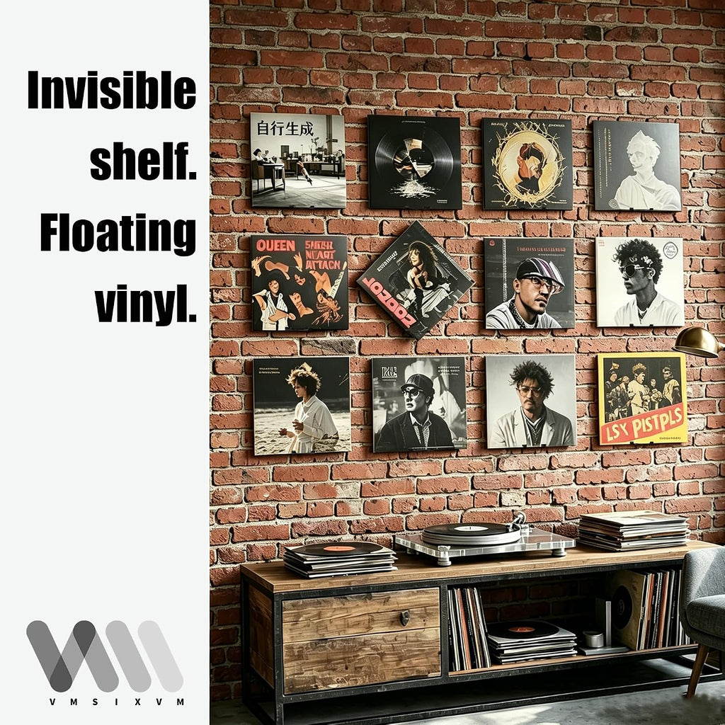 Vinyl Record Wall Mount Shelf, Custom Multi Angle Display, 9 Pcs