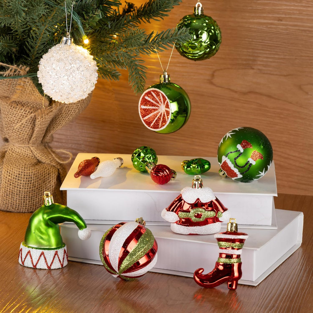 46PCS Christmas Ornament Set, Red, Green & White Tree Decorations