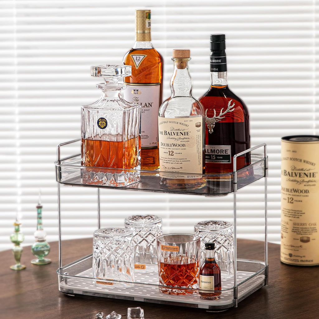 Coffee Bar Accessories, Station Organizers,Large Capacity Storage with Drain Board,Whisky Tray,Mug Tea Cup Holder Coffee Bar Organizer, Smoky Gray