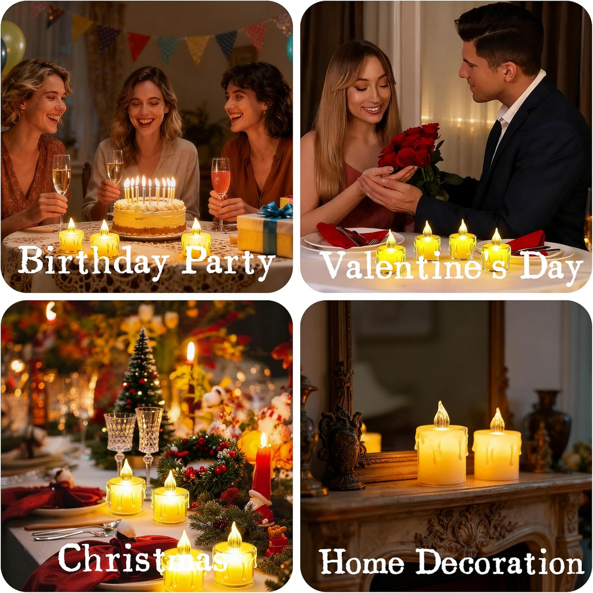 24PCS Tea Lights Candles Battery Operated, Christmas Decor Decoration, Flickering Fake Candle for Valentine Wedding Ramadan Christmas Decorations
