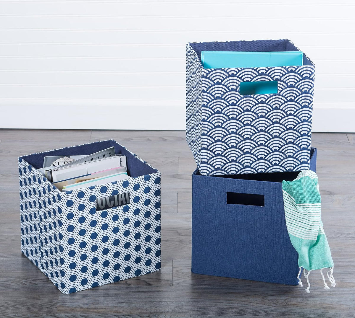 DII Fabric Storage Cube Organizer Bin 11x11x11 Foldable, Nautical Blue