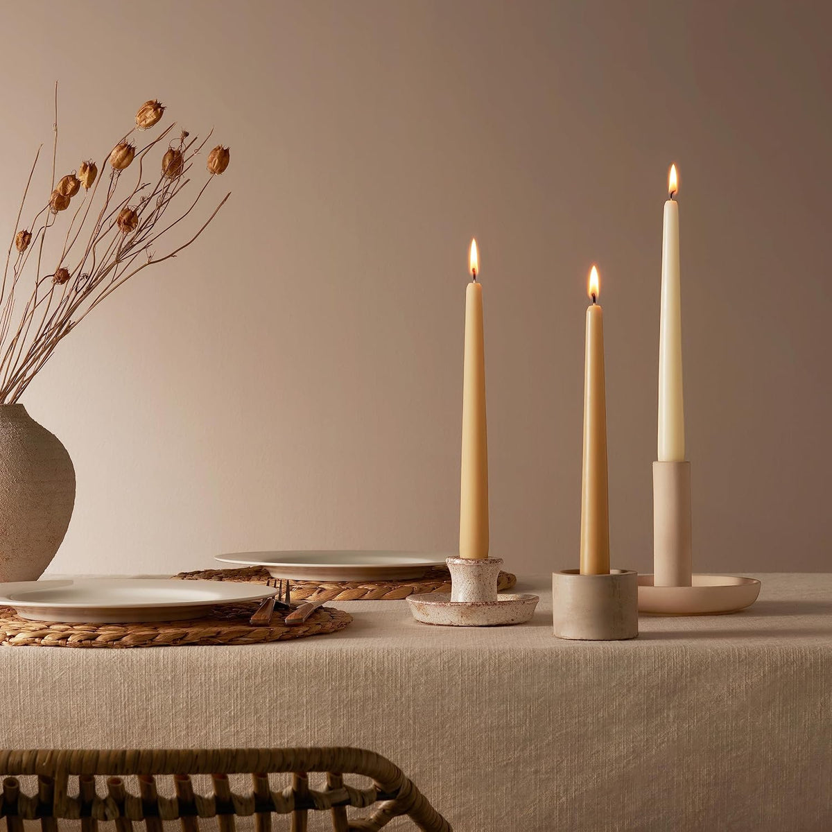 Bolsius Smooth Taper Candles - Ivory - Pack of 32 - Decorative Household Candles - Burning Time 7 Hours - Unscented - Contains Natural Vegan Wax - Without Palm Oil - 24.5 cm
