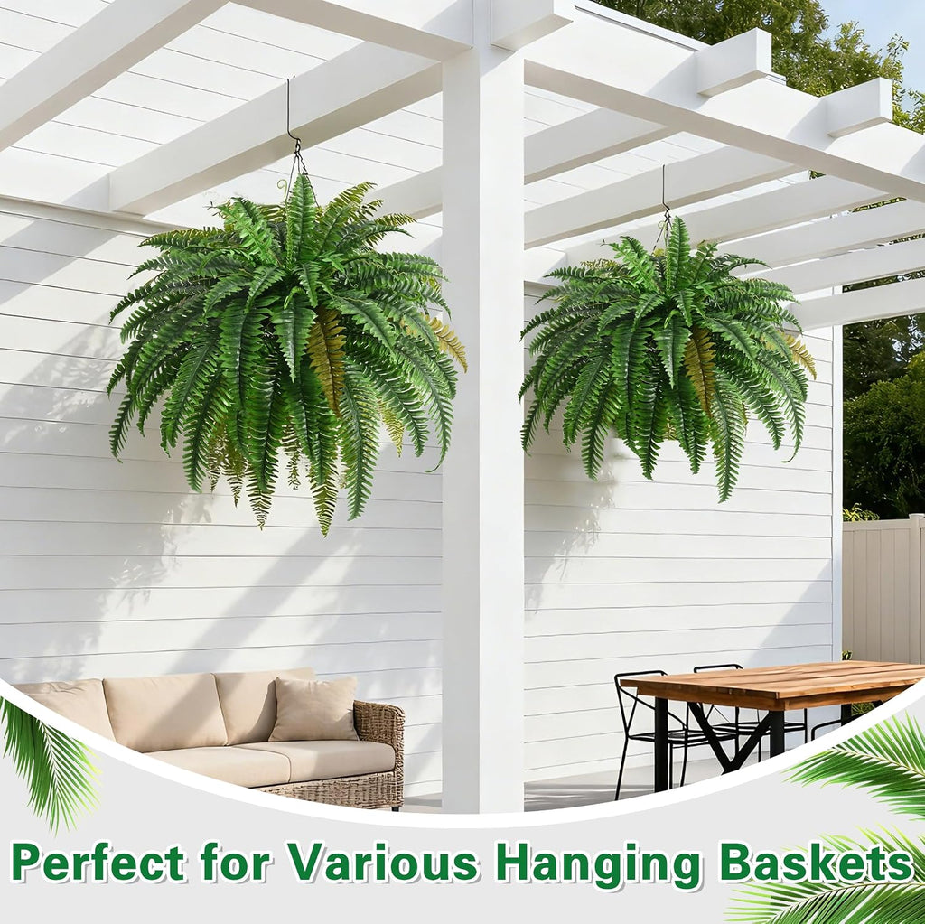 4PCS 45in Fake Ferns- Outdoor Faux Plants, Large UV Resistant Artificial Ferns for Outdoors, Weatherproof Faux Boston Fern Realistic Fake Artificial Plant for Porch Home Garden Patio Hanging Decor