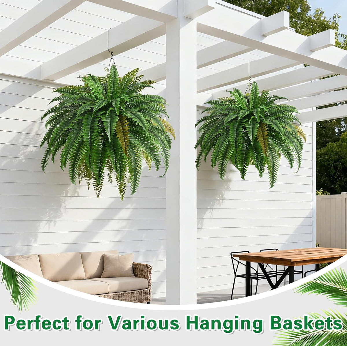 4PCS 45in Fake Ferns- Outdoor Faux Plants, Large UV Resistant Artificial Ferns for Outdoors, Weatherproof Faux Boston Fern Realistic Fake Artificial Plant for Porch Home Garden Patio Hanging Decor
