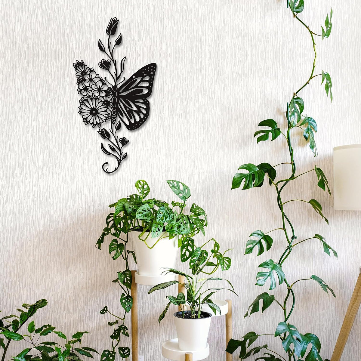 Rajukit Butterfly Flower Metal Wall Art Black for Living Room