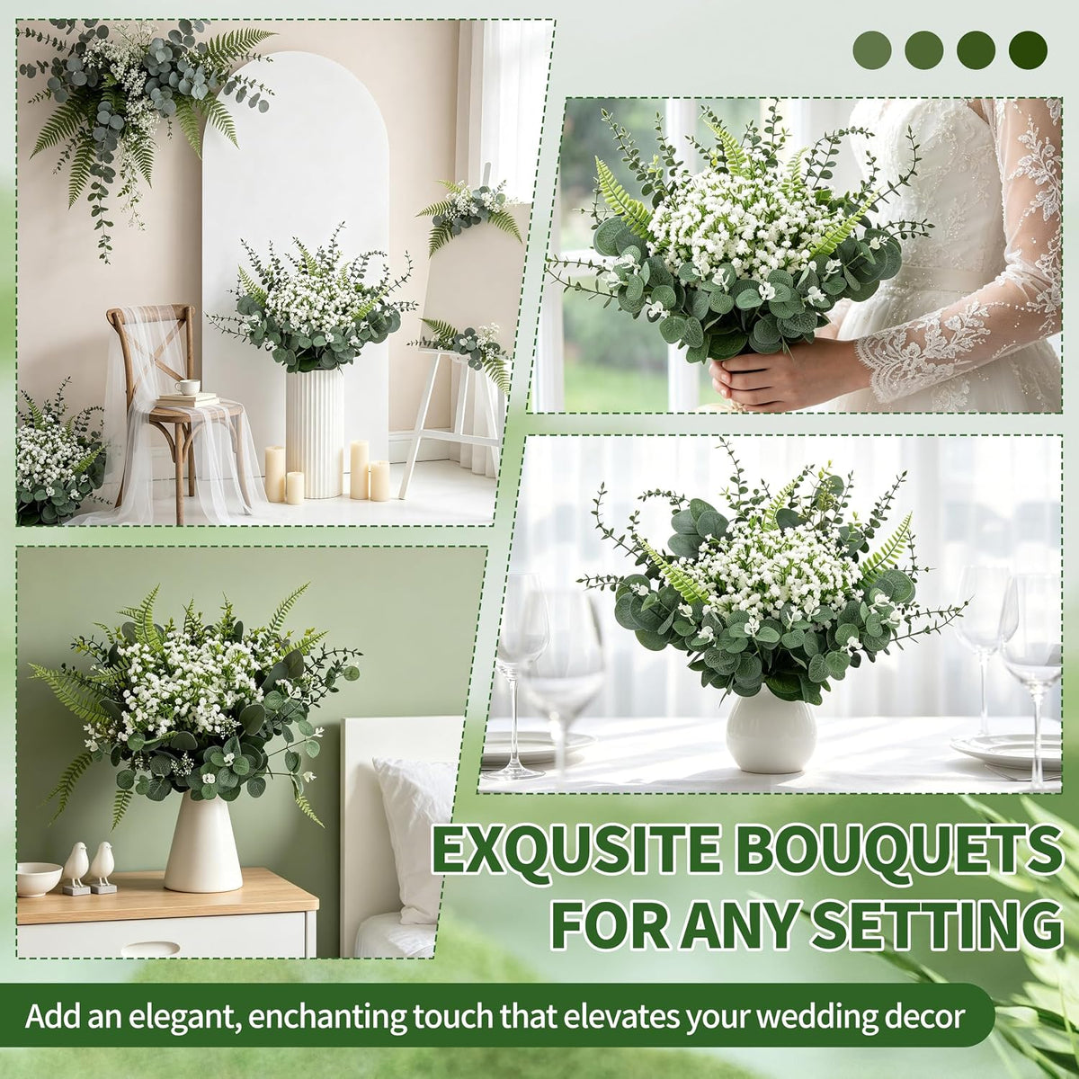 150 Pcs 7 Kinds Mixed Artificial Eucalyptus Leaves Stems Bulk, Fake Greenery Plants Faux Silver Dollar Leaves Babys Breath Flowers for Vase Bouquet Floral Arrangement Centerpiece Home Decor