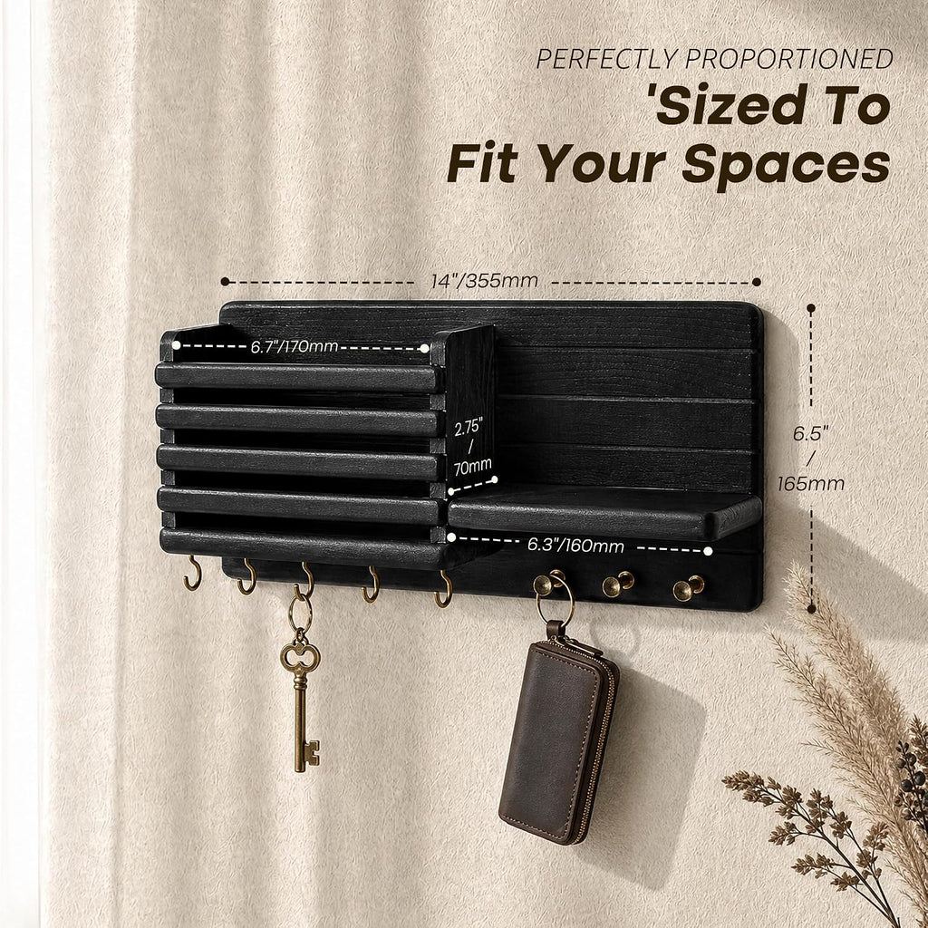 Rebee Vision Key Holder Wall Mount with 8 Key Hooks for Rome Decor, Black
