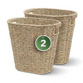iEGrow 2 Pack Wicker Trash Can, Wicker Waste Basket for Bathroom, Woven Seagrass Wicker Boho Garbage Can Built-in Handles for Bedroom, Office, Decor Home, Kitchen, Living Room (Oval)