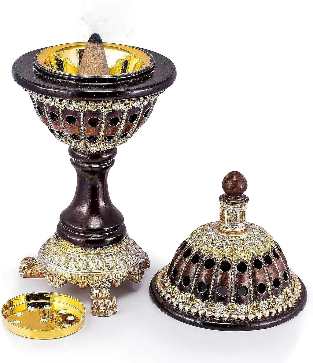AM Luxury Globe Incense Burner - Bakhoor Cone Holders | Frankincense Charcoal Burner | Mabkhara | for Office & Spiritual Décor (Brown)