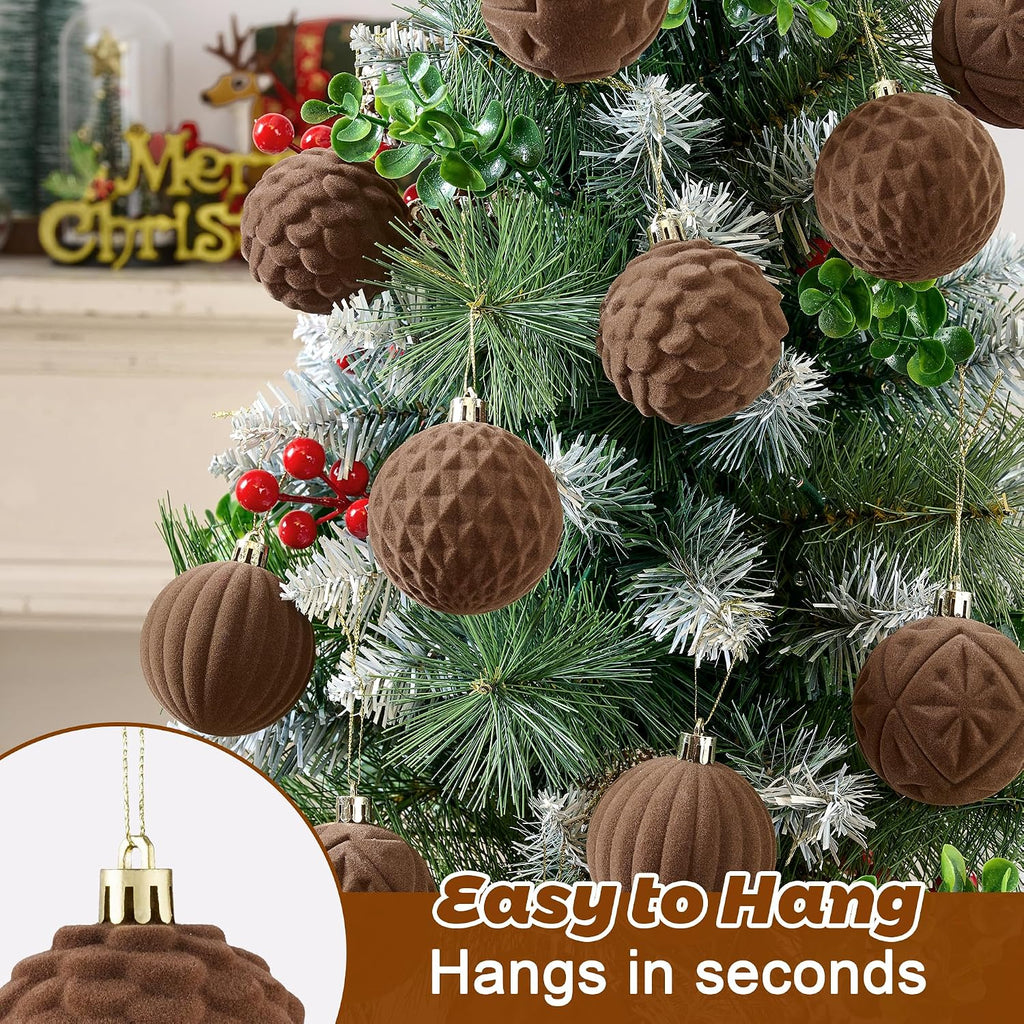 BLEUM CADE 16Pcs Brown Velvet Shatterproof Christmas Ball Ornaments