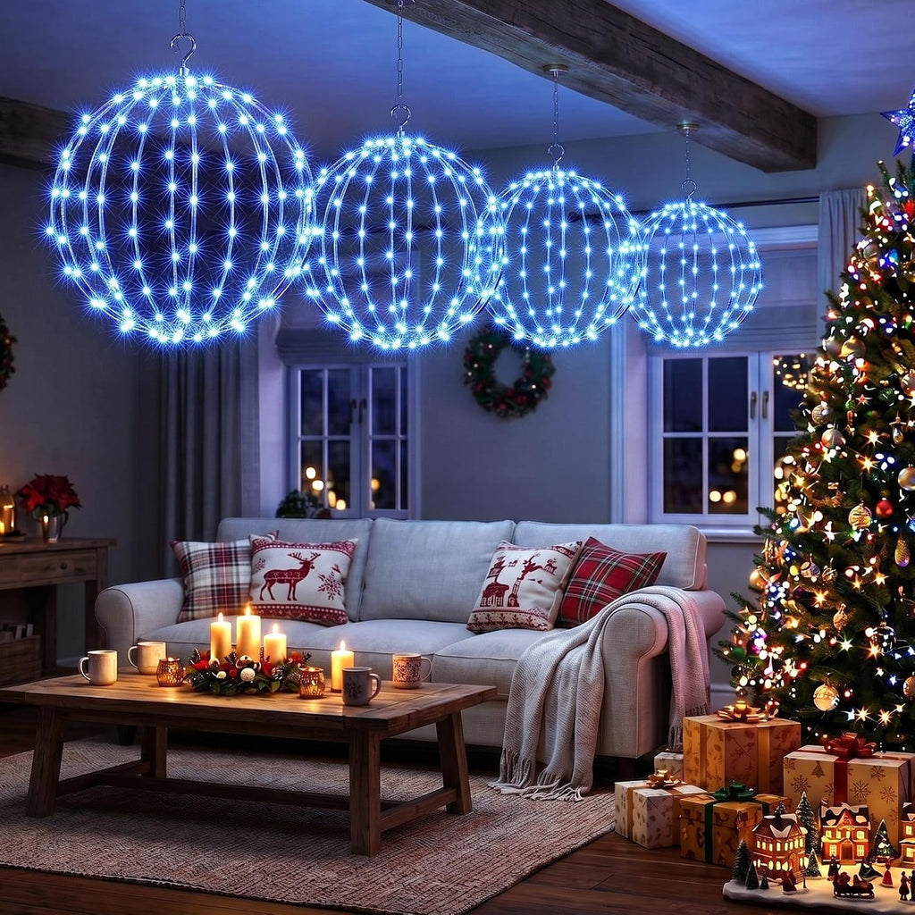iBaycon 2 Pack Christmas Sphere Lights 11.8 in Battery Operated, Blue