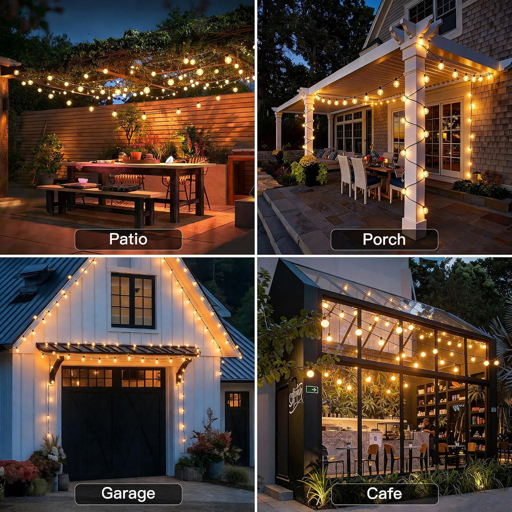 Outdoor String Lights, 50FT G40 Patio Lights with Remote, Balck