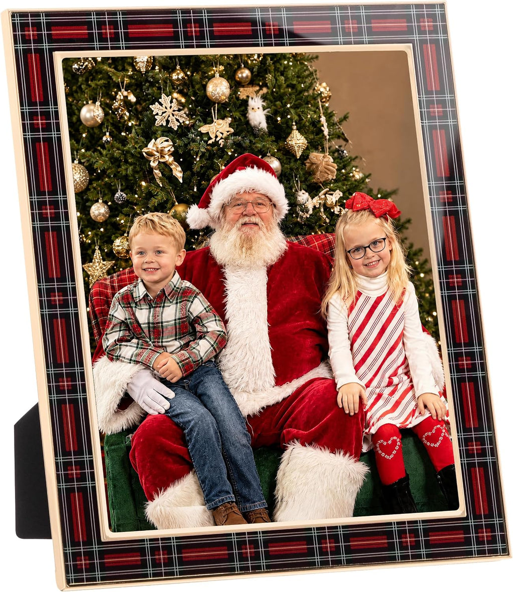 eletecpro Christmas Enamel Picture Frame Glass Cover Red Plaid 8x10