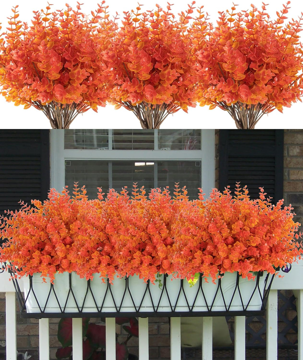 Coferset 8 Bundles Outdoor Fall Faux Eucalyptus Plants,Orange