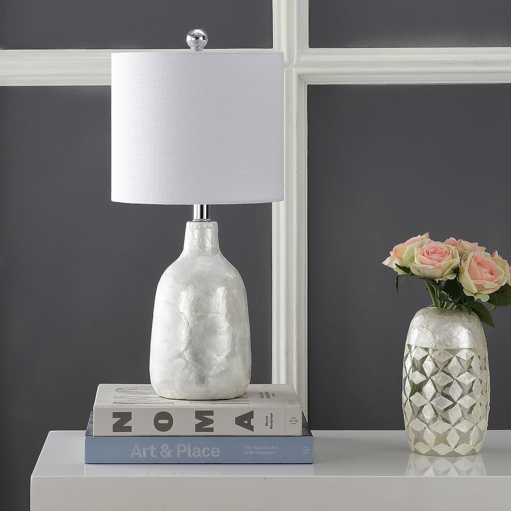 JONATHAN Y Lucille 21" Capiz Seashell Table Lamp, Pearl White